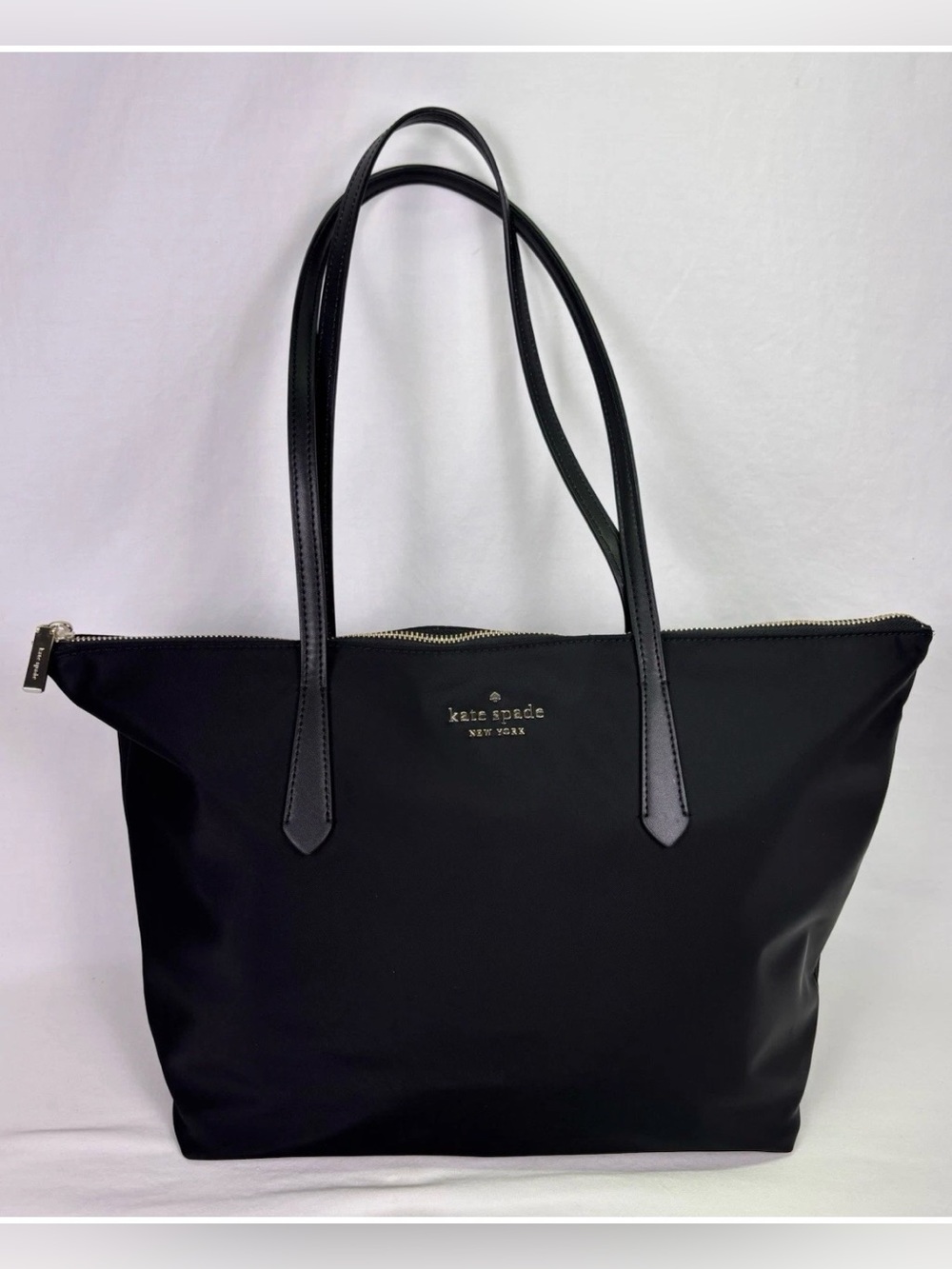 Kate Spade black nylon tote with gold logo large EUC
